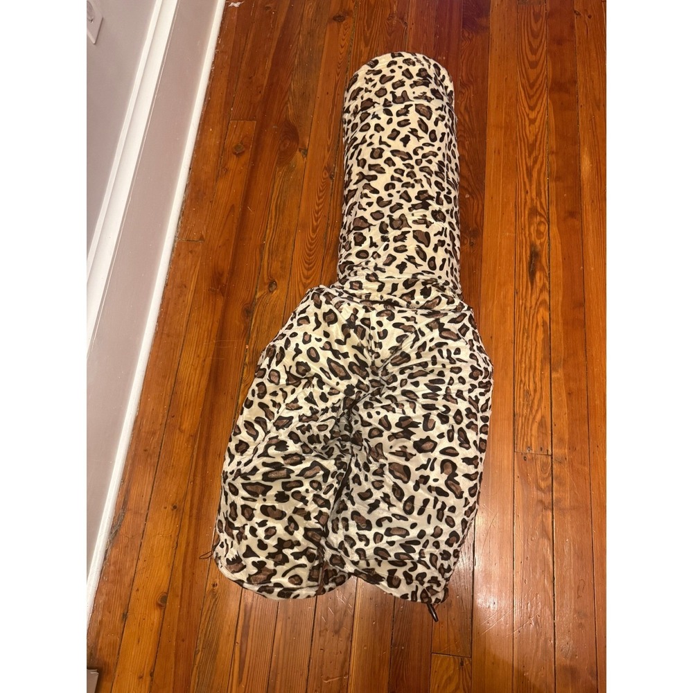 Leopard Print 3-Way Cat Tunnel Collapsible Pet Play Tube with Hanging Toy - Picture 3 of 11